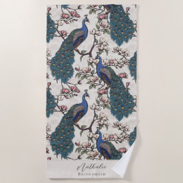 Stilvolle Pfau und Blume Bridesmaid Strandtuch