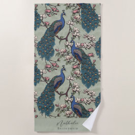 Stilvolle Pfau und Blume Bridesmaid Weiß Grün Strandtuch