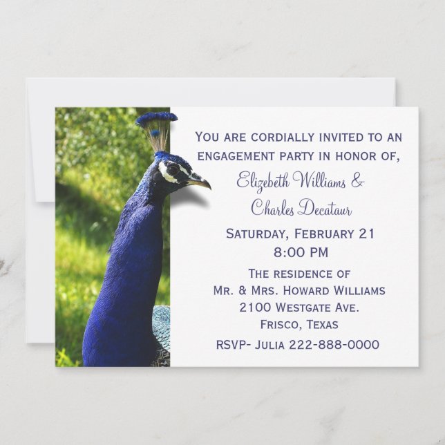 Stilvolle Pfau-Verlobungs-Party Einladung (Vorderseite)