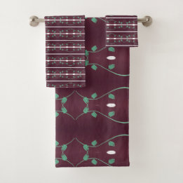 Stilvolle Pflaume und roter Designer Print Floral Badhandtuch Set