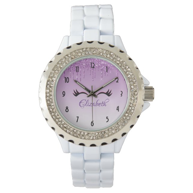 Stilvolle Pink & Black Eyelashes beim Drippen von  Armbanduhr (Vorderseite)