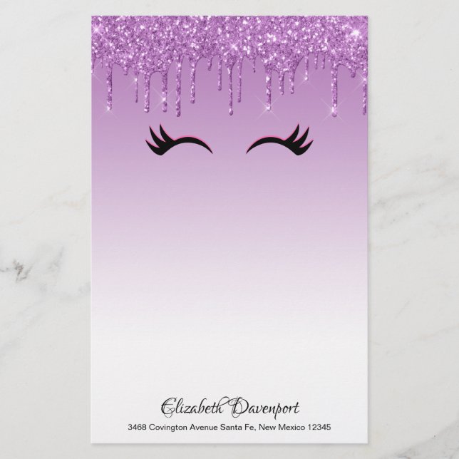 Stilvolle Pink & Black Eyelashes beim Drippen von  Briefpapier (Vorderseite)