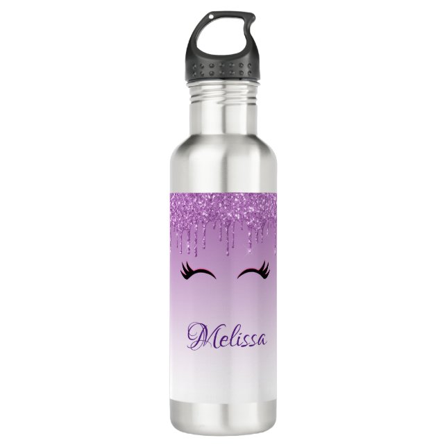 Stilvolle Pink & Black Eyelashes beim Drippen von  Edelstahlflasche (Vorderseite)