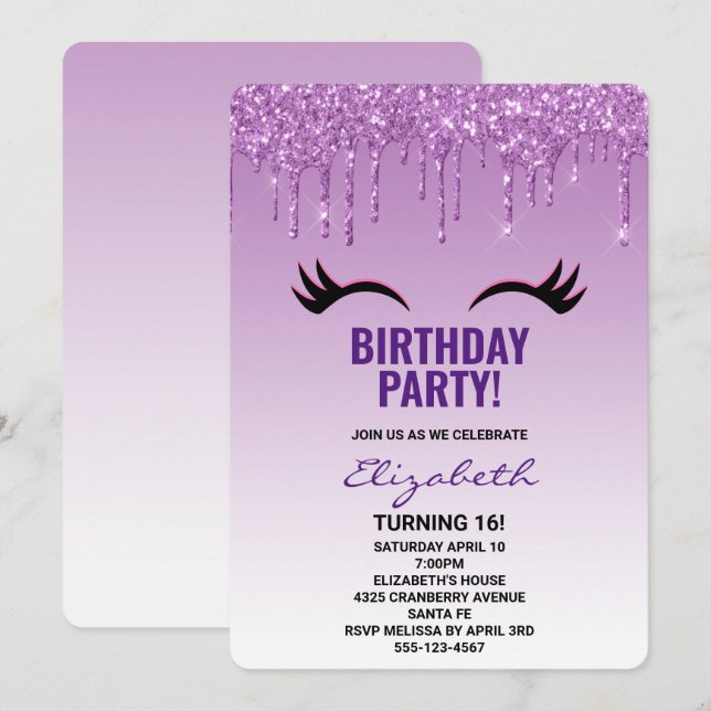 Stilvolle Pink & Black Eyelashes beim Drippen von  Einladung (Vorne/Hinten)