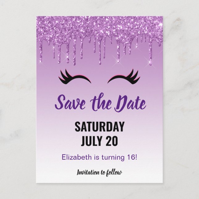 Stilvolle Pink & Black Eyelashes beim Drippen von  Einladungspostkarte (Vorderseite)
