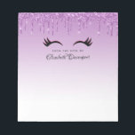 Stilvolle Pink & Black Eyelashes beim Drippen von Notizblock<br><div class="desc">Ein Notizblock in trendigem Design. Der Hintergrund ist eine lila Farbskala mit einem Fake, das von oben nach unten glänzt. Ein Paar von gürtelig niedlichen Wimpern unter dem Glitzer-Bild.</div>