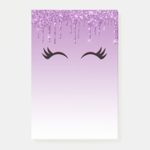 Stilvolle Pink & Black Eyelashes beim Drippen von Post-it Klebezettel