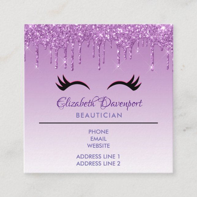 Stilvolle Pink & Black Eyelashes beim Drippen von  Quadratische Visitenkarte (Vorderseite)