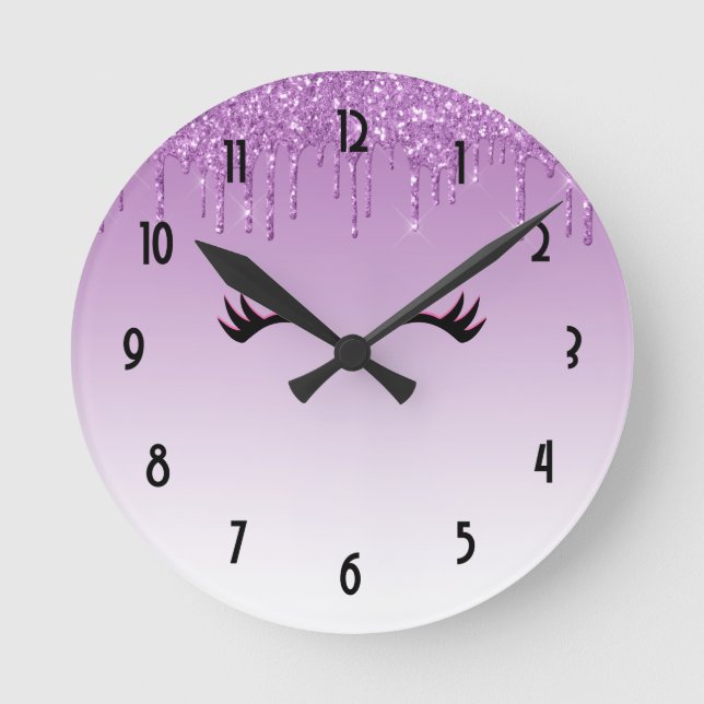 Stilvolle Pink & Black Eyelashes beim Drippen von  Runde Wanduhr (Vorderseite)