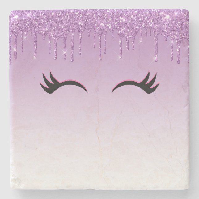Stilvolle Pink & Black Eyelashes beim Drippen von  Steinuntersetzer (Vorderseite)