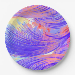 Stilvolle Pink Blue Abstrakt Feathers Pappteller