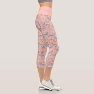 Stilvolle Pink Blue Arabesque Muster Yoga Übung Capri Leggings