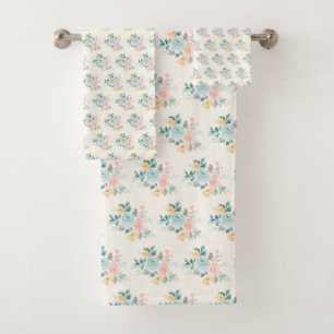 Stilvolle Pink & Blue Blume Bouquet Badhandtuch Set