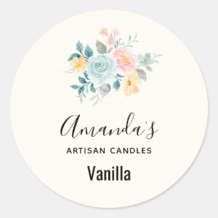 Stilvolle Pink & Blue Blume Bouquet Candle Biz Runder Aufkleber