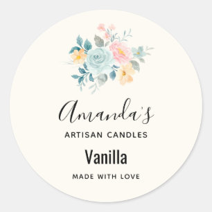 Stilvolle Pink & Blue Blume Bouquet Candle Biz Runder Aufkleber
