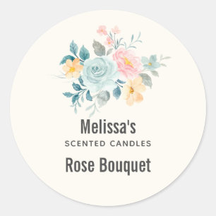 Stilvolle Pink & Blue Blume Bouquet Candle Biz Runder Aufkleber
