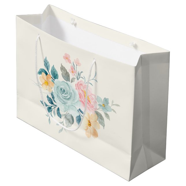 Stilvolle Pink & Blue Blume Bouquet Große Geschenktüte (Vorderseite Schrägansicht)