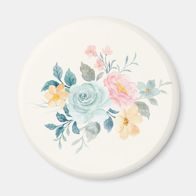 Stilvolle Pink & Blue Blume Bouquet Magnet (Vorne)