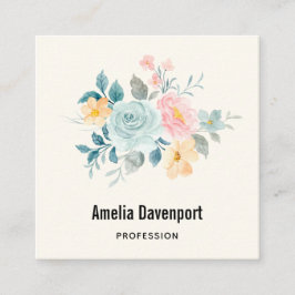 Stilvolle Pink & Blue Blume Bouquet Quadratische Visitenkarte