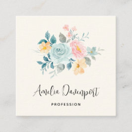 Stilvolle Pink & Blue Blume Bouquet Quadratische Visitenkarte