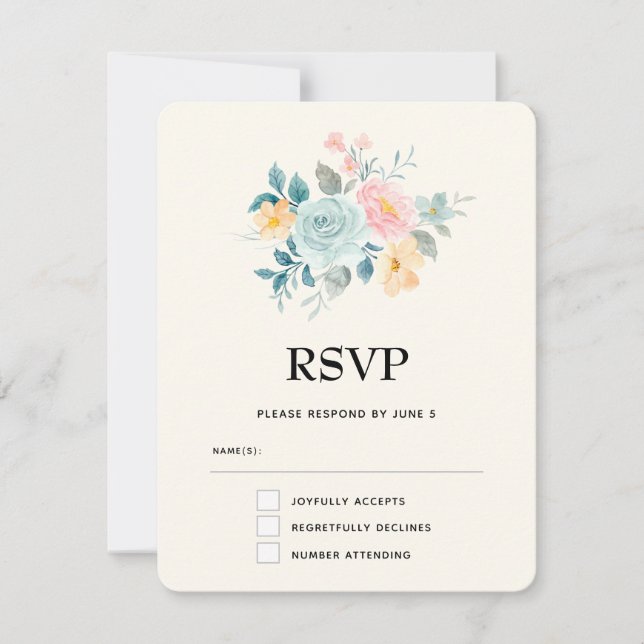 Stilvolle Pink & Blue Blume Bouquet RSVP Karte (Vorderseite)