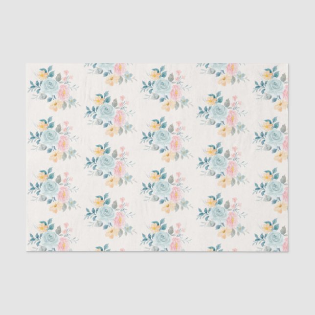 Stilvolle Pink & Blue Blume Bouquet Seidenpapier (Vorderseite)