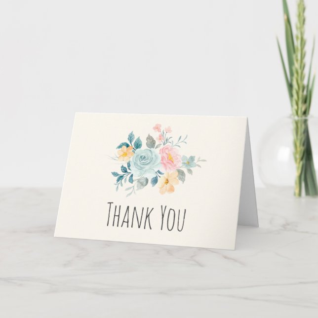 Stilvolle Pink & Blue Blume Bouquet Vielen Dank Karte (Vorderseite)