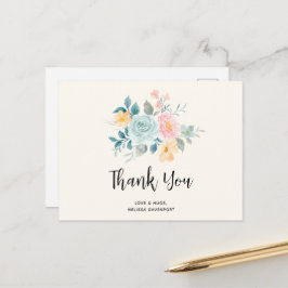 Stilvolle Pink & Blue Blume Bouquet - Vielen Dank Postkarte