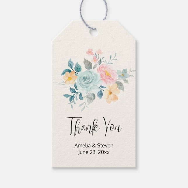 Stilvolle Pink & Blue Blume Bouquet Wedding Geschenkanhänger (Vorderseite)