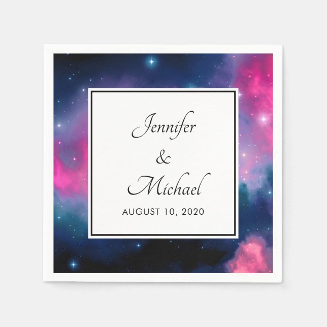 Stilvolle Pink & Blue Galaxy Stars Abstrakte Hochz Serviette (Vorderseite)