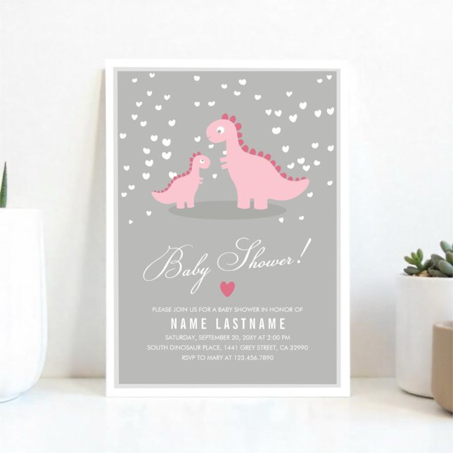 Stilvolle Pink Dino Girl Babydusche Einladung (Von Creator hochgeladen)