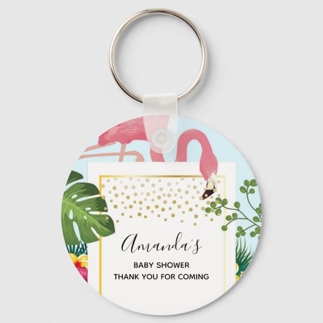 Stilvolle Pink Flamingo Baby Dusche Schlüsselanhänger (Vorderseite)