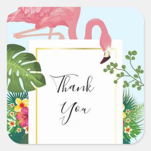 Stilvolle Pink Flamingo & Tropical Blätter Viele Quadratischer Aufkleber