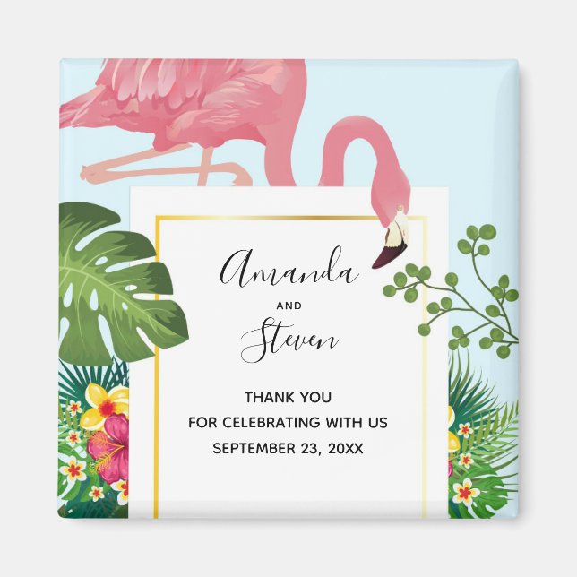 Stilvolle Pink Flamingo und tropische Blätter Hoch Magnet (Vorne)