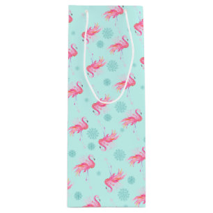 Stilvolle Pink Flamingo Weihnachtsschnee Flake Geschenktüte Für Weinflaschen