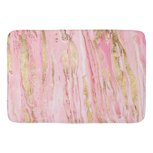 Stilvolle Pink Gold Abstrakt Marble Liquid Paint Badematte (Vorderseite)