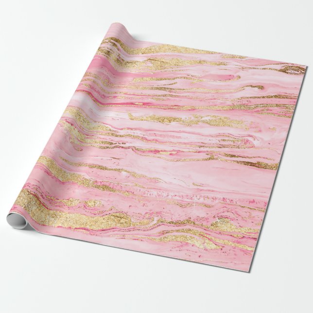 Stilvolle Pink Gold Abstrakt Marble Liquid Paint Geschenkpapier (Ungerollt)
