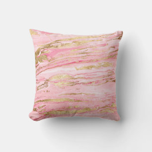 Stilvolle Pink Gold Abstrakt Marble Liquid Paint Kissen