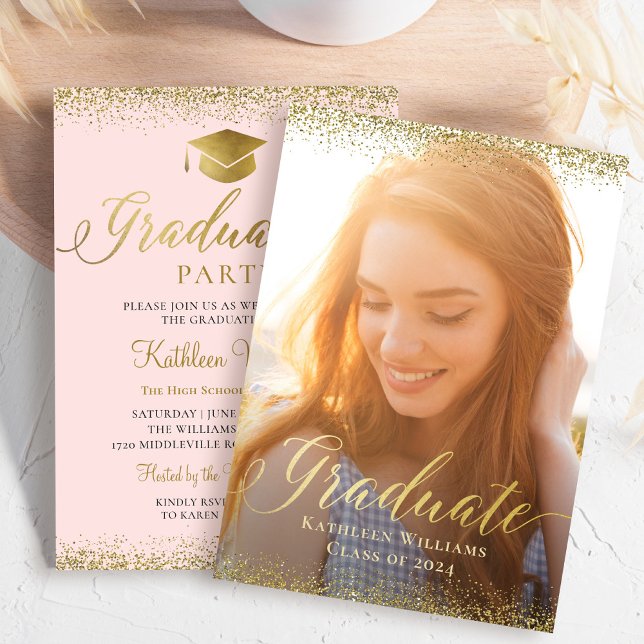 Stilvolle Pink Gold Glitzer Foto Graduation Party Einladung (Von Creator hochgeladen)