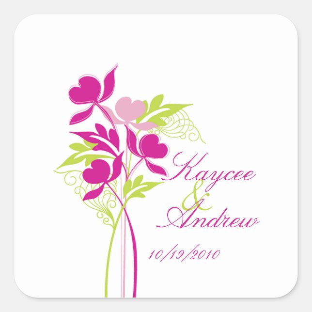 Stilvolle Pink & Green Bouquet Wedding Square Quadratischer Aufkleber (Vorderseite)