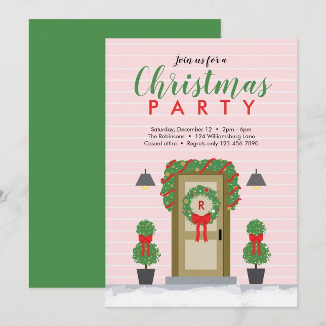Stilvolle Pink Green Zuhause Weihnachts-Party Einl Einladung (Vorne/Hinten)