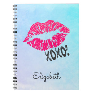 Stilvolle Pink Kissy Lips mit Xoxo! Blaue Farbe Notizblock