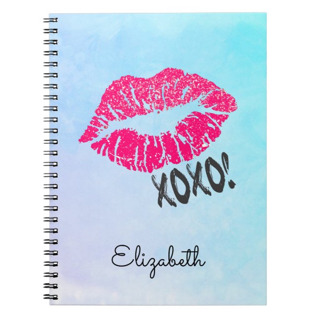 Stilvolle Pink Kissy Lips mit Xoxo! Blaue Farbe Notizblock (Vorderseite)