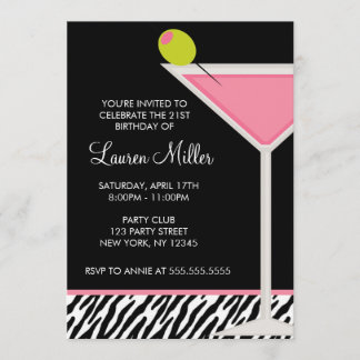 Stilvolle Pink Martini Glass Geburtstagsparty Einladung