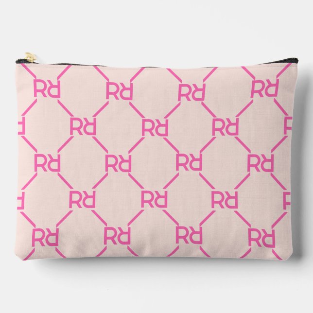 Stilvolle Pink Monogram Name Girl's Initial Luxury Zubehörtasche (Vorderseite)