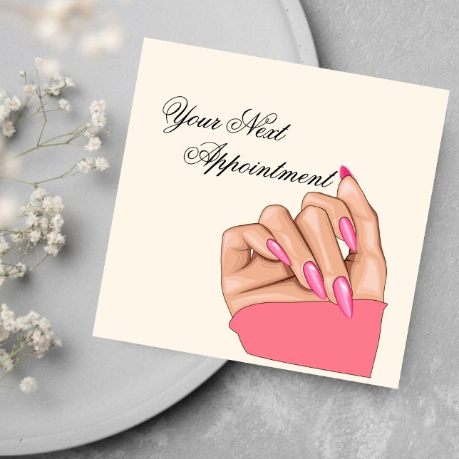Stilvolle Pink Nails Artist Appointment Card Quadratische Visitenkarte (Von Creator hochgeladen)