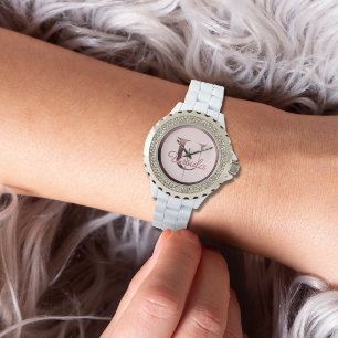 Stilvolle Pink-Roségold-U-Monogrammuhr Armbanduhr