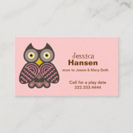 Stilvolle Pink- und Braun-Owl-MOMY-Karte Telefonnummerkarte