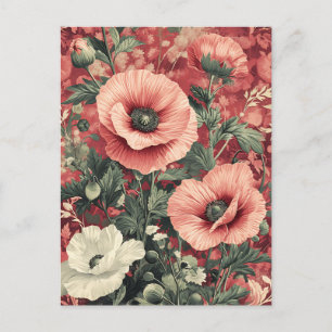 Stilvolle Pink White Poppies Floral Art Postkarte