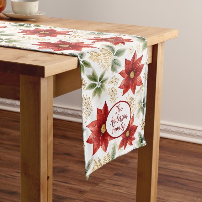 Stilvolle Poinsettia Blume Weihnachten Mittelgroßer Tischläufer (Beispiel)